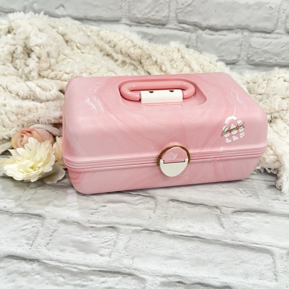 VTG 1980's Caboodles Makeup Case Pink Marble With Sliding  Trays  Model 2602 Y2K